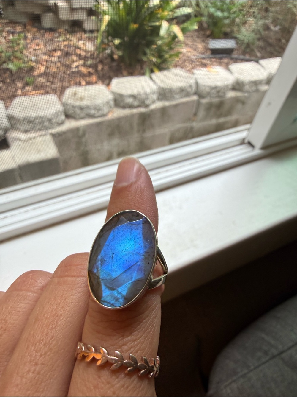 Sterling Silver Labradorite Blue Oval Statement Ring